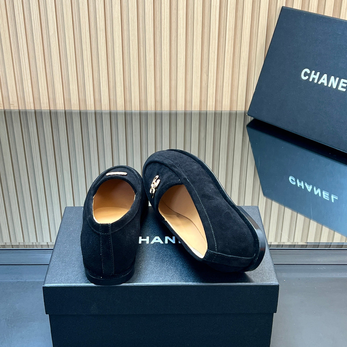 CHANEL 25S TEDDY LOAFER 15MM IN BLACK SUEDE