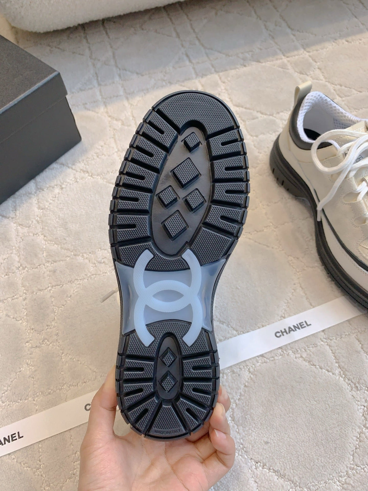 CHANEL 25S TRAINERS 40MM IN WHITE AND BLACK CALFSKIN
